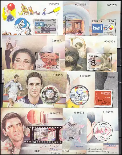 Spanien Block 86-96 Briefmarkemesse ESPANA 2000, Set komplett 11 Blöcke, **/MNH