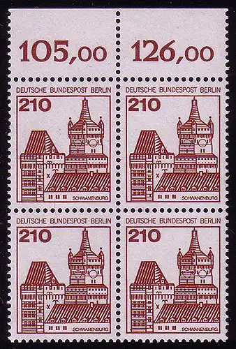 589 Burgen u.Schl. 210 Pf OR-Viererbl. ** postfrisch