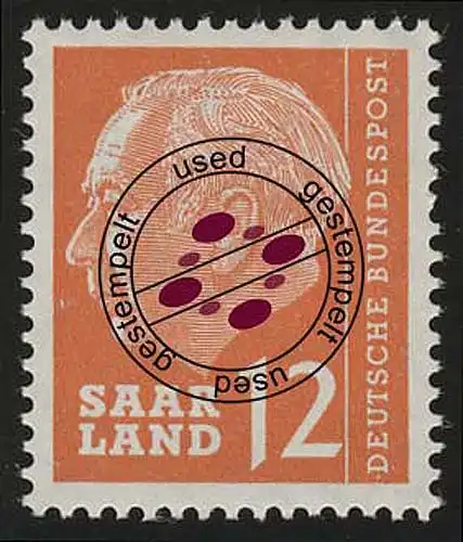 Saarland 387 Heuss 12 (Fr) 1957, O