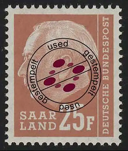 Saarland 418 Heuss 25 Fr 1957, O