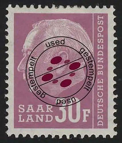 Saarland 419 Heuss 30 Fr 1957, O