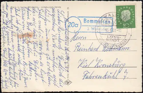 Landpost 20a Bommelsen über Walsrode SSt Lönsstadt 15.6.61 AK Lüneburger Heide