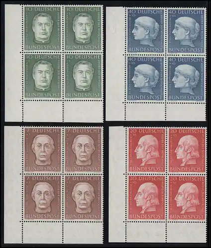 200-203 Wohlfahrt 1954, Satz ** Eck-Viererblock unten links, ungefaltet