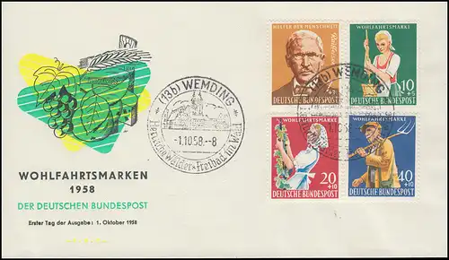 297-300 Wofa Landwirtschaft 1958 als Satz auf Schmuck-FDC WEMDING 1.10.58