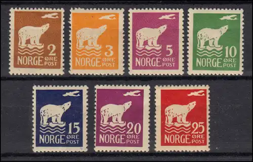 Norvège 109-115 Vols du pôle Nord Amundsen, ours polaire, avion, ensemble kpl. * (Falzspur)