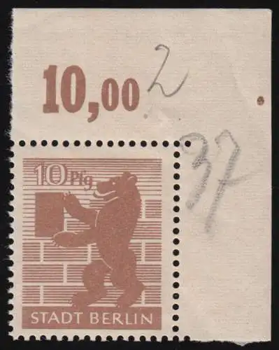 4Ab wbz Berliner Bär 10 Pfennig Ecke - seltene Farbe, ** Befund Dr. Jasch BPP