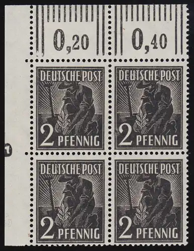 943DZ Kontrollrat II 2 Pf. ER-Vbl. oben links mit Duckerzeichen DZ 5 negativ **