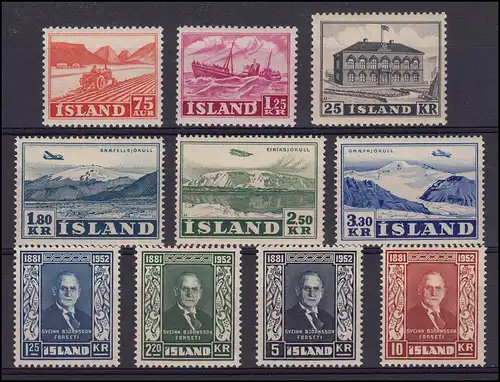 Islande 275-284 millésime 1952 complet, 10 timbres, frais de port ** / MNH