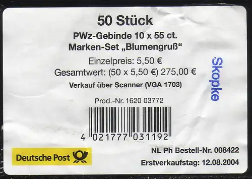 55 Blumengruß - Banderole für 50 Heftchen mit Kontrollnamen: Skopke