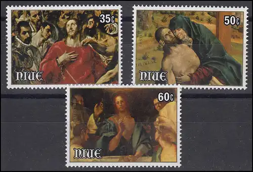 Niue: Easter & Pâques 1981 peinture résurrection Christ, 3 valeurs post-frais **