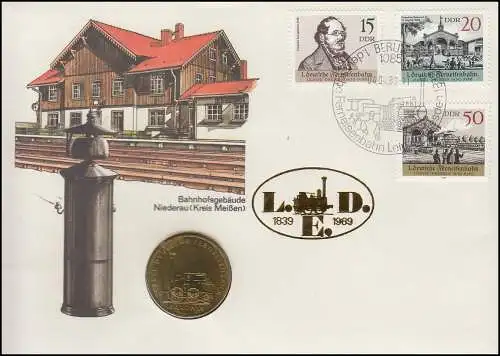 DDR-Numisbrief 1. Deutsche Ferneisenbahn 5-Mark-Gedenkmünze Saxonia ESSt 1989