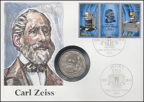 Numisbrief Carl Zeiss, 10 DM Silber / ZD DDR, ESST Jena 16.05.1989