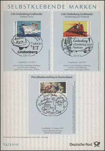 ETB S2/2010 selbstklebende Marken, Udo Lindenberg, Dt. Einheit etc.