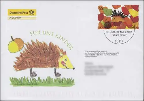 2619 Für uns Kinder - Igel im Herbstlaub, Schmuck-FDC Deutschland exklusiv