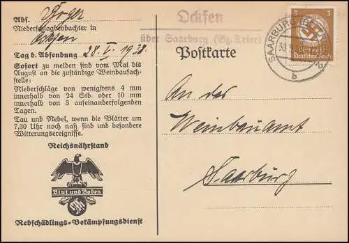 Landpost Ockfen über Saarburg auf Dienst Wettermeldekarte, 30.5.38