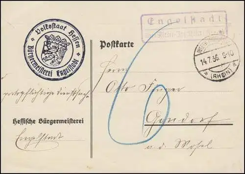 Landpost Engelstadt über Nieder-Ingelheim (Rhein), 14.7.1936