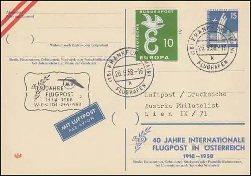 PP 19 - Zudruck 40 Jahre Flugpost in Österreich, Zusatzstempel, FfM 26.9.58