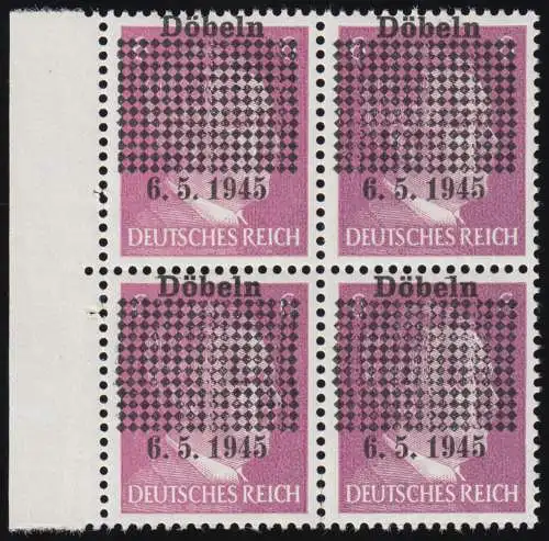 Döbeln 1b 6 Pf. Gitterüberdruck mit Datum 6.5.1945, Viererblock, postfrisch **