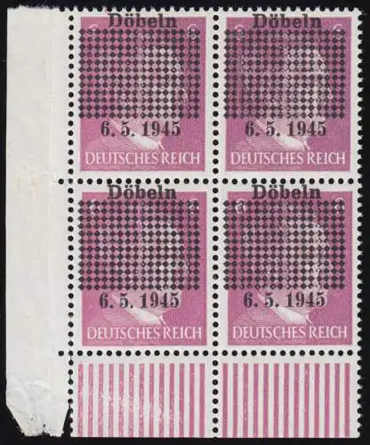 Döbeln 1b 6 Pf. Gitterüberdruck mit Datum 6.5.1945, Eck-Vbl. u.l., postfrisch **