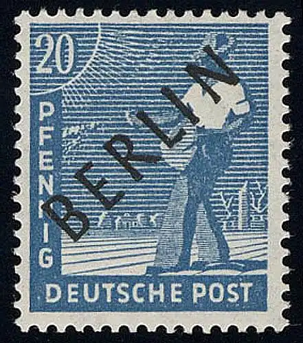 8a Schwarzaufdruck 20 Pf PREUSSISCHBLAU, postfrisch ** geprüft