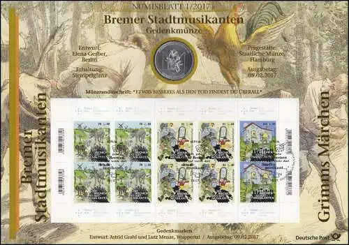 3282-3284 Grimms Märchen: Die Bremer Stadtmusikanten - Numisblatt 1/2017