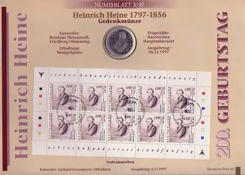 1962 Heine 1. Auflage Numisblatt 3/97 - mit Runen, echt mit Stahlstempel ESSt