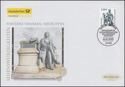 2307 SWK Fontane-Denkmal Neuruppin, Schmuck-FDC Deutschland exklusiv