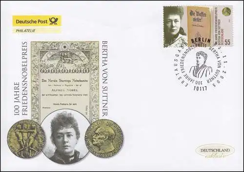 2495 Friedensnobelpreis Bertha von Suttner, Schmuck-FDC Deutschland exklusiv