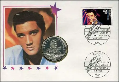 Elvis Presley Numisbrief Silbermedaille FDC 14.4.1988