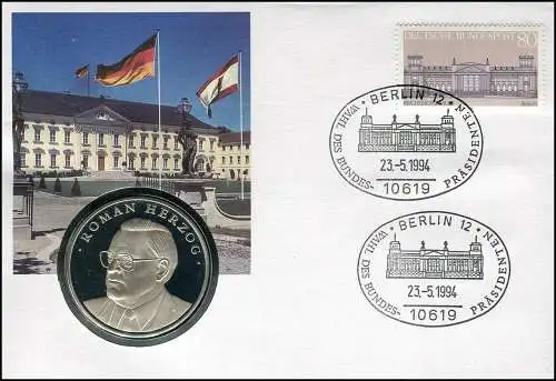 Numisbrief Roman Herzog Medaille versilbert, Wahl des Bundespräsidenten 23.5.94