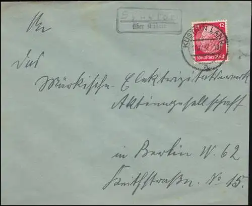 Landpost Spudlow über Küstrin, Brief KÜSTRIN LAND 11.12.33
