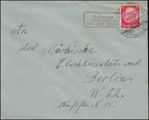 Landpost Scheuno über Forst (Lausitz), Brief FORST LAUSITZ LAND 31.1.34