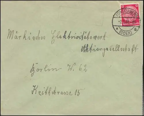 Landpost Pohlitz über Fürstenberg, Brief FÜRSTENBERG 2.2.1938
