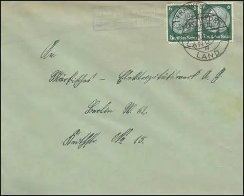 Landpost Wiesenau über Frankfurt (Oder), Brief FRANKFURT ODER LAND 26.11.33