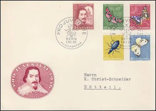 Schweiz 632-636 Pro Juventute 1956, Satz auf Schmuck-FDC ESSt Bern 1.12.56