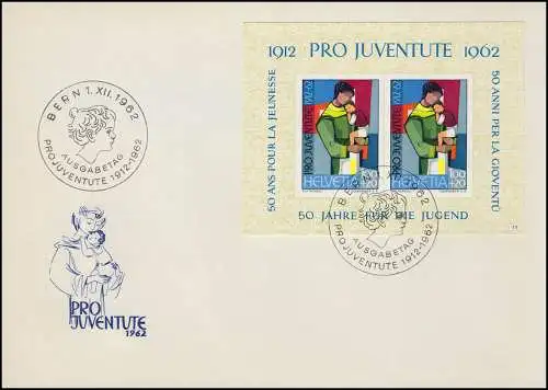 Schweiz Block 18 Pro Juventute 1962, Block mit Nr. 11 auf Schmuck-FDC ESSt Bern