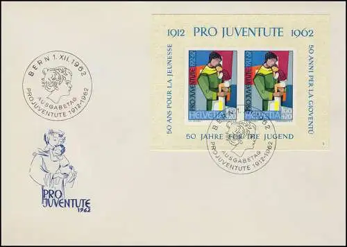 Schweiz Block 18 Pro Juventute 1962, Block mit Nr. 5 auf Schmuck-FDC ESSt Bern