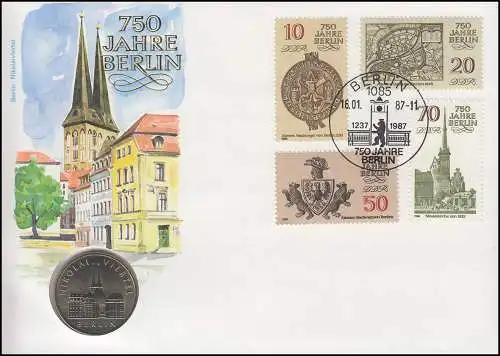 DDR-Numisbrief 750 Jahre Berlin Nikolaiviertel 5-Mark-Gedenkmünze SSt 16.1.1987