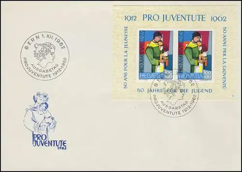 Schweiz Block 18 Pro Juventute 1962, Block mit Nr. 6 auf Schmuck-FDC ESSt Bern