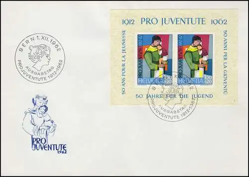 Schweiz Block 18 Pro Juventute 1962, Block mit Nr. 7 auf Schmuck-FDC ESSt Bern