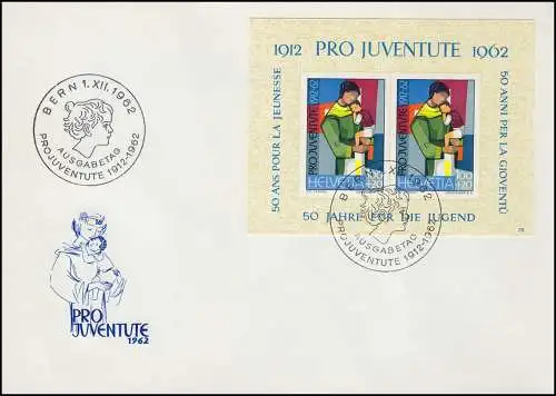 Schweiz Block 18 Pro Juventute 1962, Block mit Nr. 20 auf Schmuck-FDC ESSt Bern