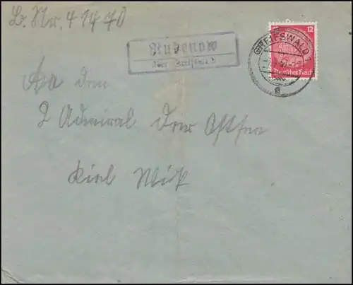 Landpost Rubenow über Greifswald, Brief GREIFSWALD 1937