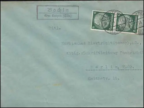 Landpost Bochin über Lenzen Elbe, Brief LENZEN 1934