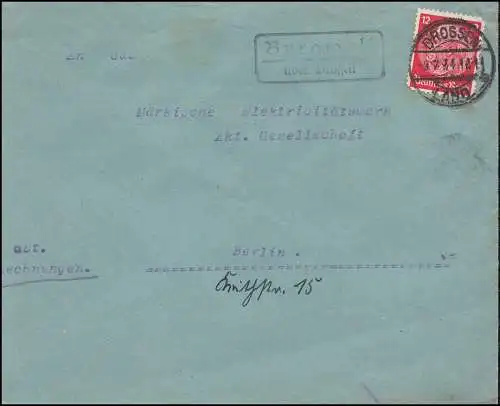 Landpost Burgwall über Drossen, Brief DROSSEN 1934
