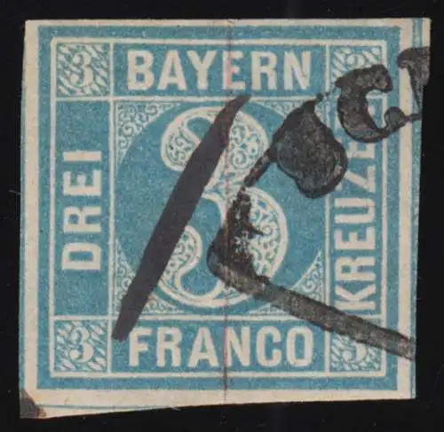 Bayern 2I Ziffer 3 Kreuzer - Halbkreisstempel Schwabach + Federzug