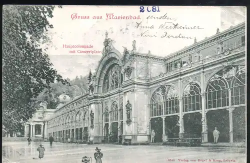 Gruss aus Marienbad . Hauptcolonnade mit Concertplatz