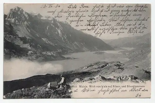 Maloja. Blick von L ala auf Silser-und Silvaplanersee. jahr 1904