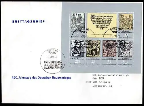 DDR, FDC  Kleinbogen "Jahrestag des Deutschen Bauermkrieges"