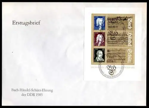 DDR, FDC Block "Bach Händel-Schütz-Ehrung der DDR 1985"