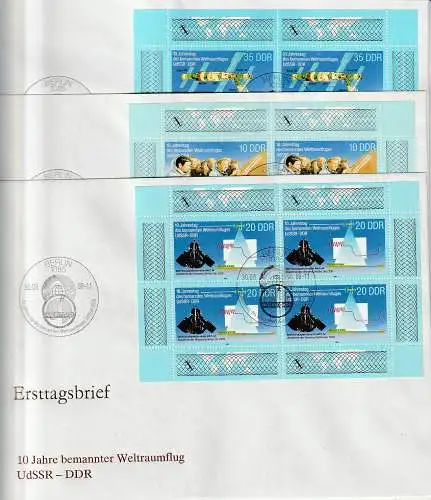 DDR, FDC  3 Kleinbogen "10 Jahre bemannte Weltraumfahrt"